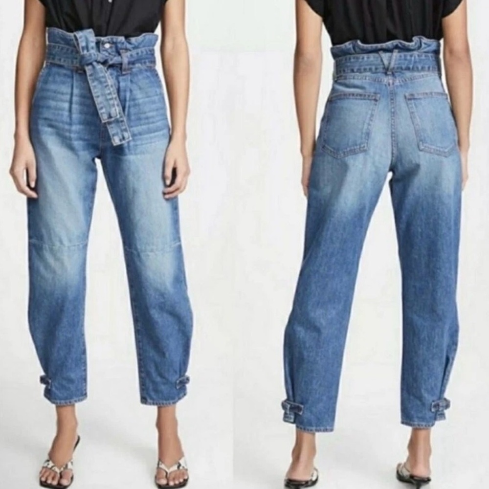 Veronica Beard Addie Paperbag Waist Extra High-Rise Beacon Wash Blue Jeans 28